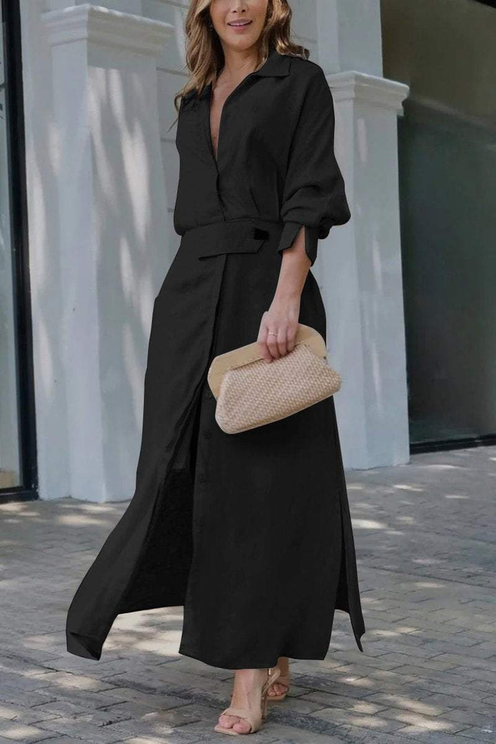Women's Collared Belted Maxi Dress – Zalumo