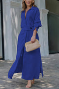 Women's Collared Belted Maxi Dress – Zalumo