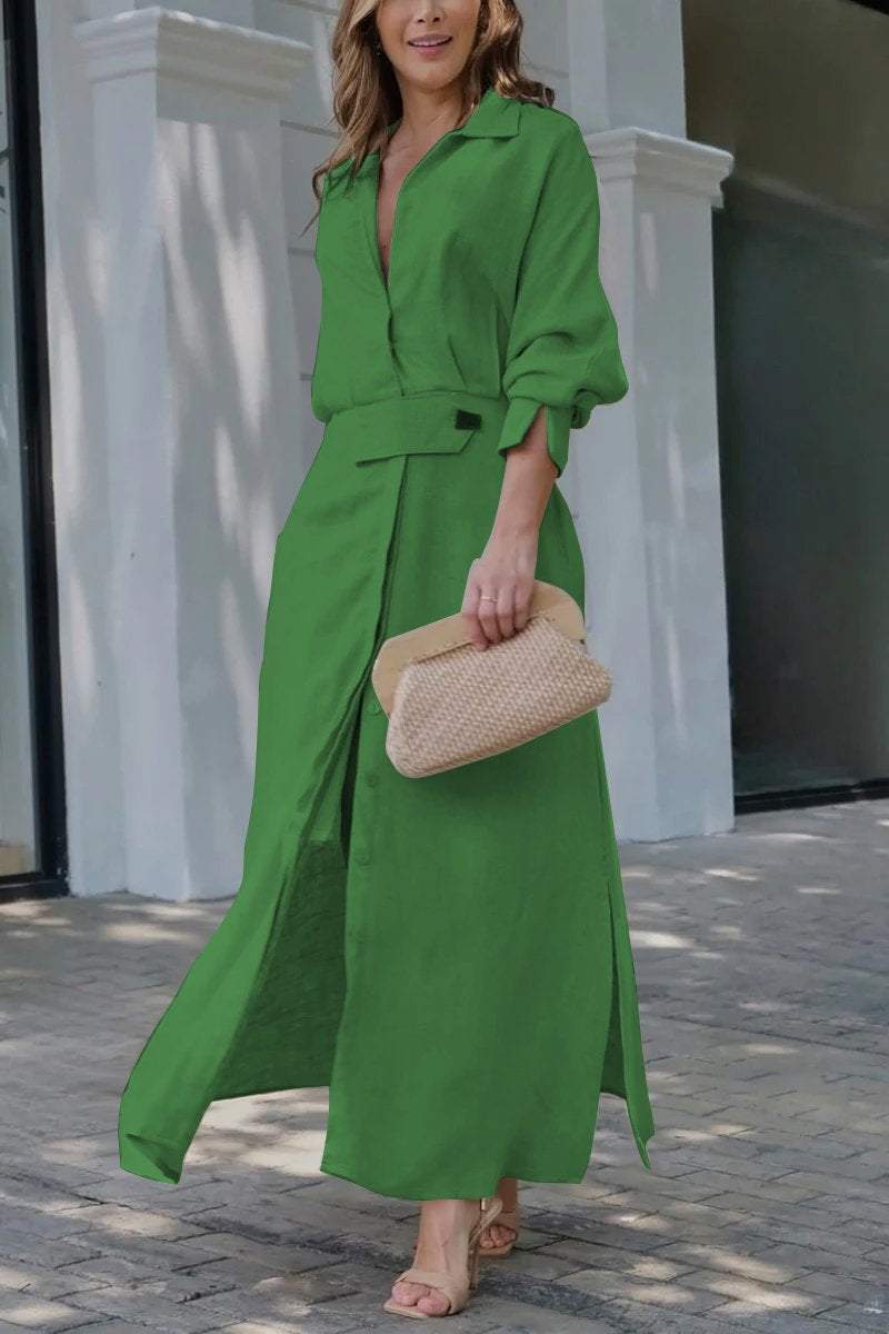 Women's Collared Belted Maxi Dress – Zalumo