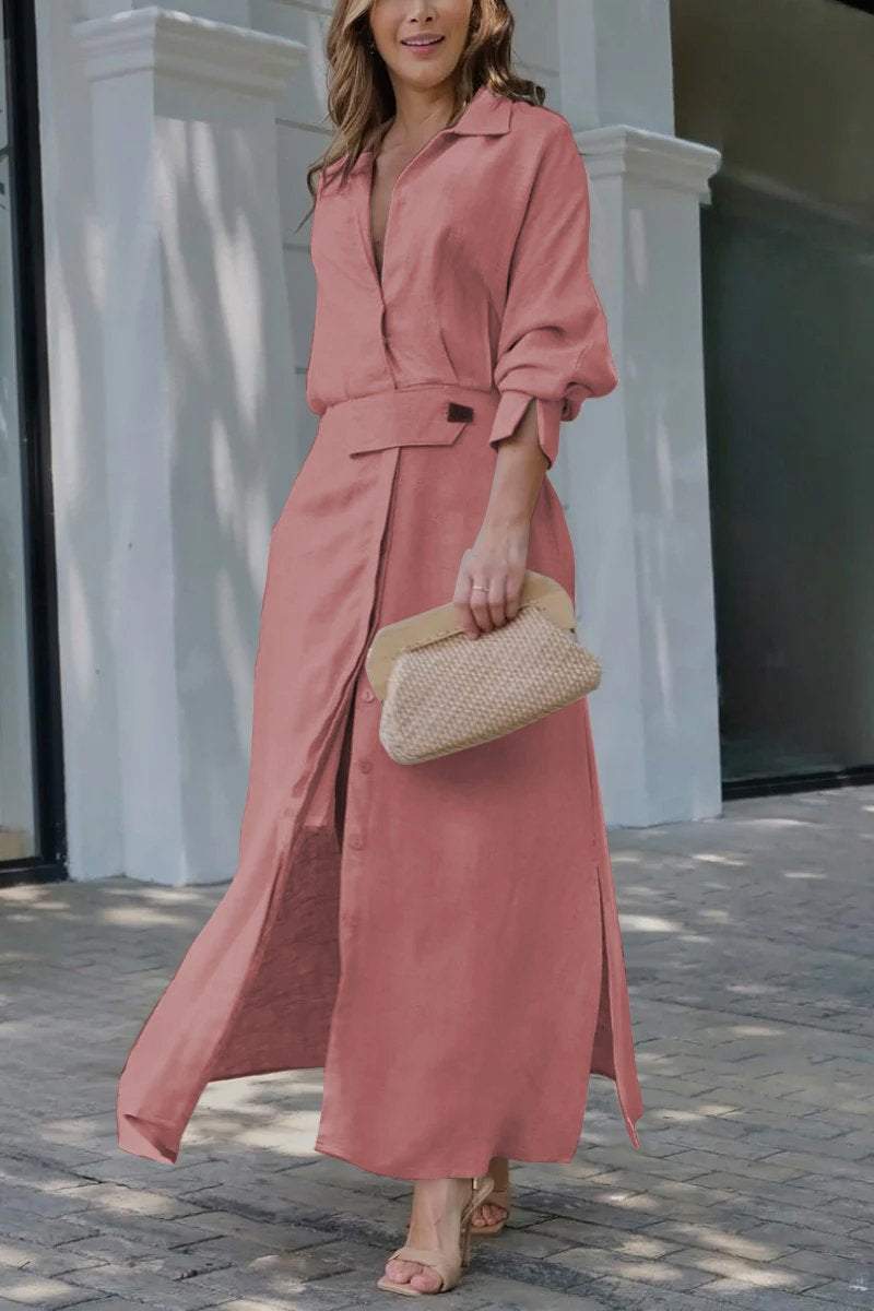 Women's Collared Belted Maxi Dress – Zalumo