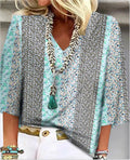 Women's Ditsy Floral Patchwork V-Neck 3/4 Sleeve Top – Zalumo
