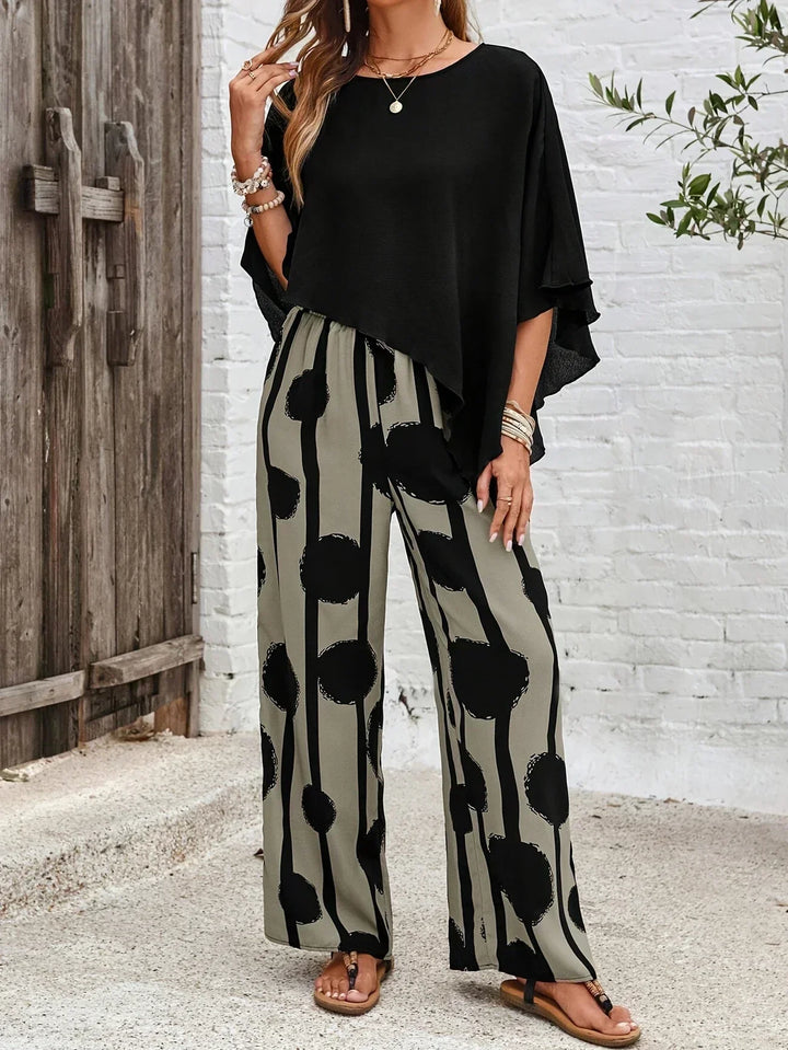 Women's 2 Piece Set Batwing Top and Wide Leg Print Pants – Zalumo