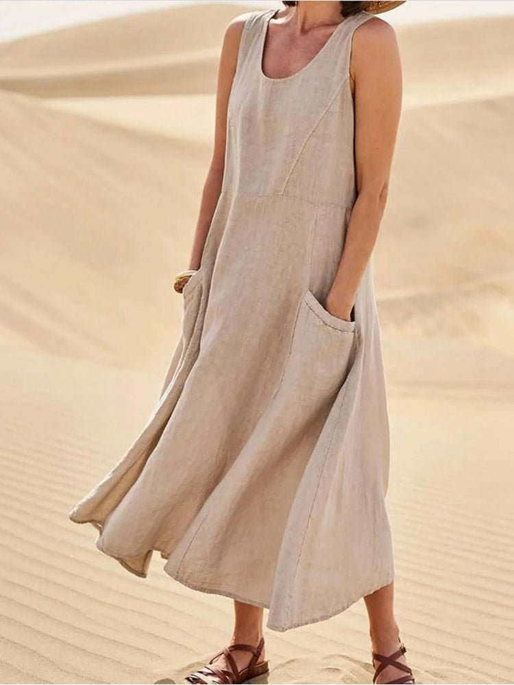 Women's Casual Sleeveless Maxi Dress Scoop Neck Pockets – Zalumo
