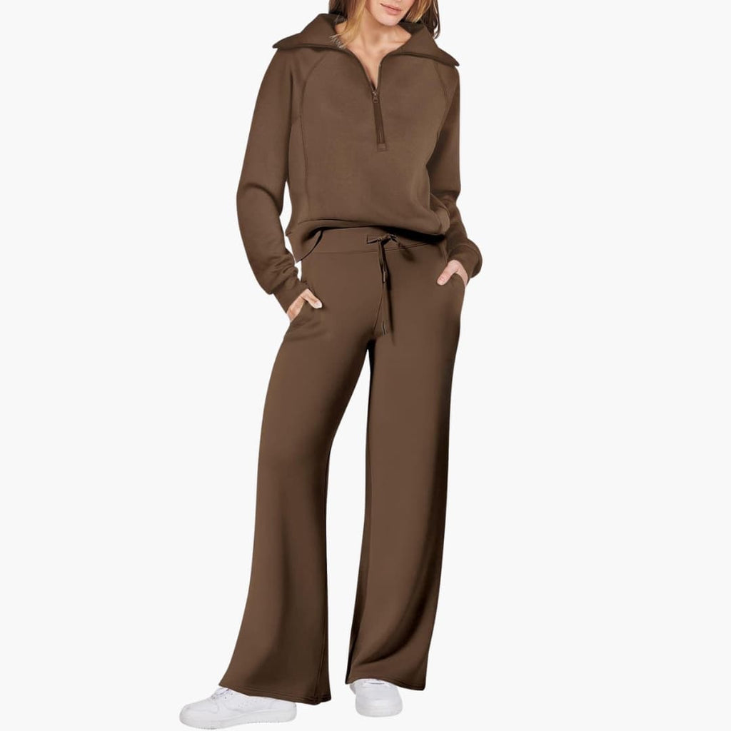 Women's Half Zip Wide Leg Lounge Set – Zalumo