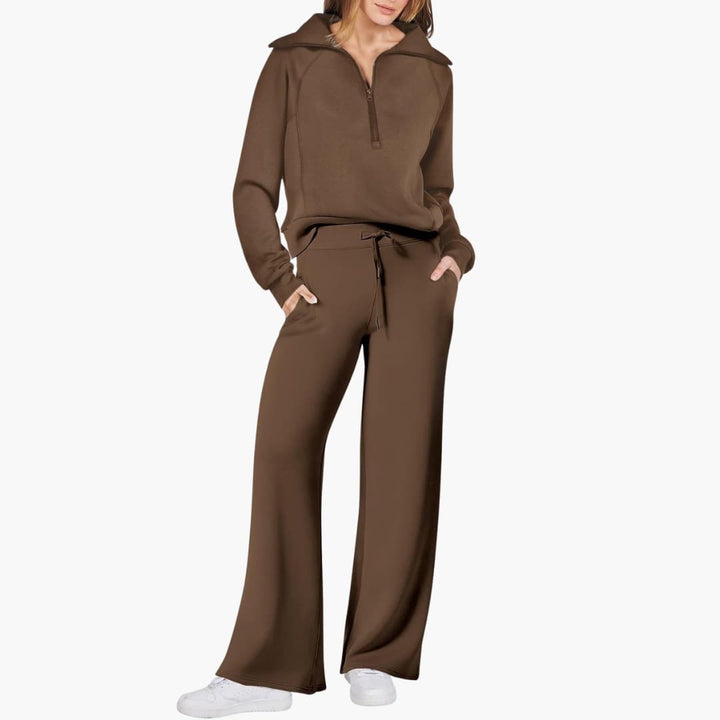 Women's Half Zip Wide Leg Lounge Set – Zalumo