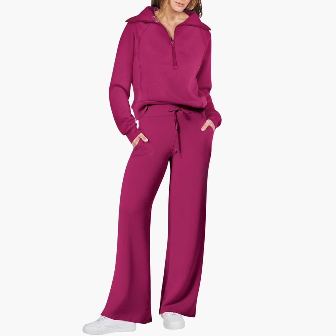 Women's Half Zip Wide Leg Lounge Set – Zalumo
