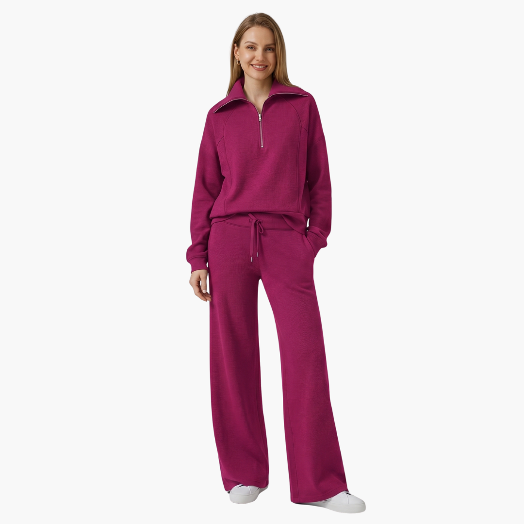 Women's Half Zip Wide Leg Lounge Set – Zalumo