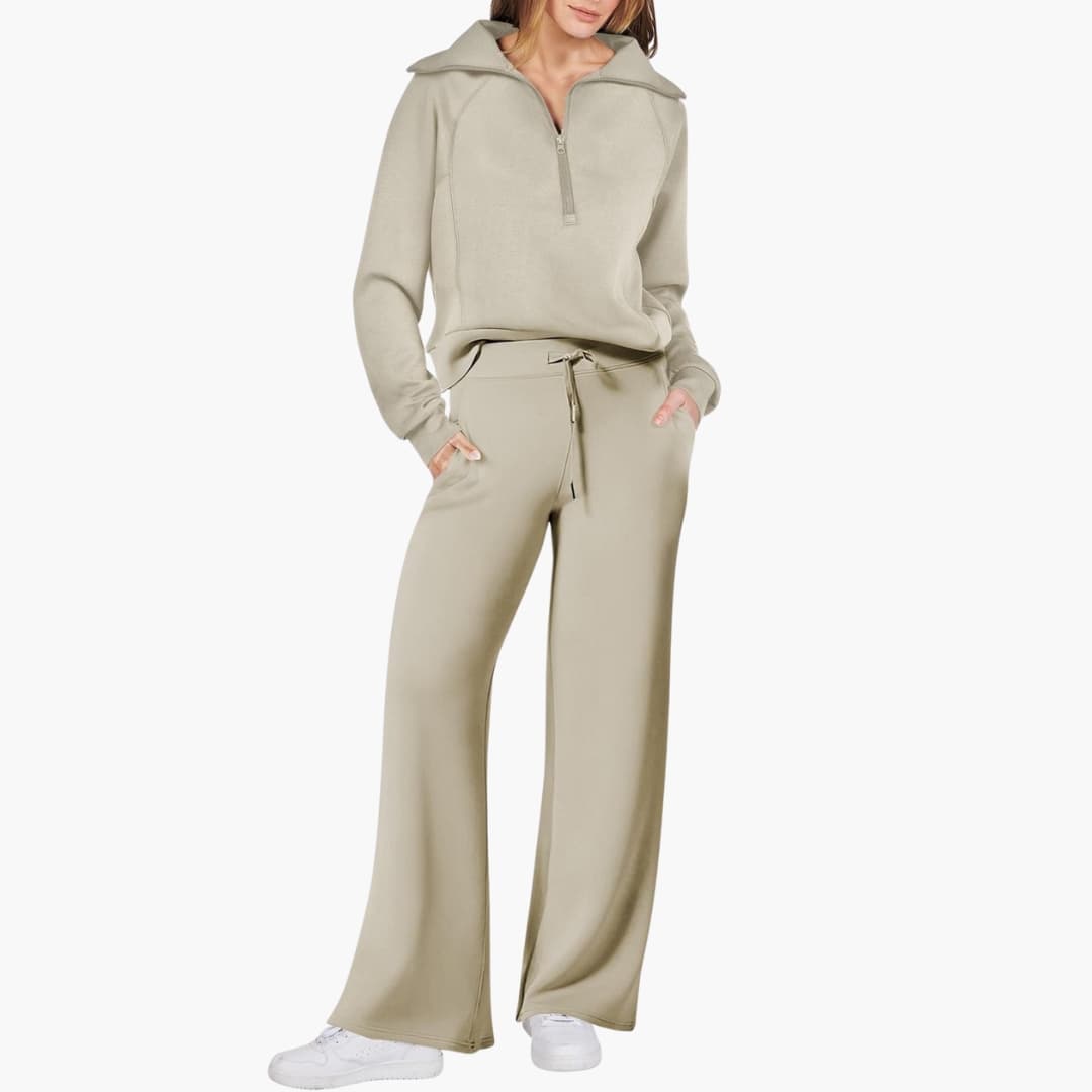 Women's Half Zip Wide Leg Lounge Set – Zalumo