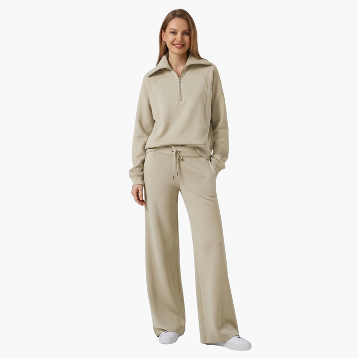 Women's Half Zip Wide Leg Lounge Set – Zalumo