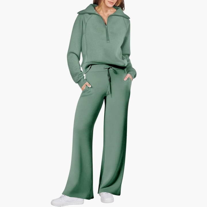 Women's Half Zip Wide Leg Lounge Set