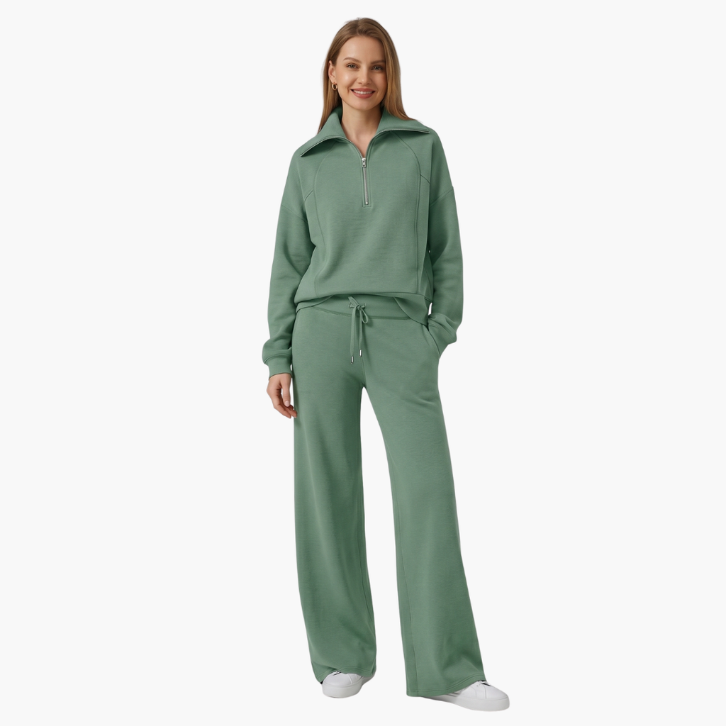 Women's Half Zip Wide Leg Lounge Set