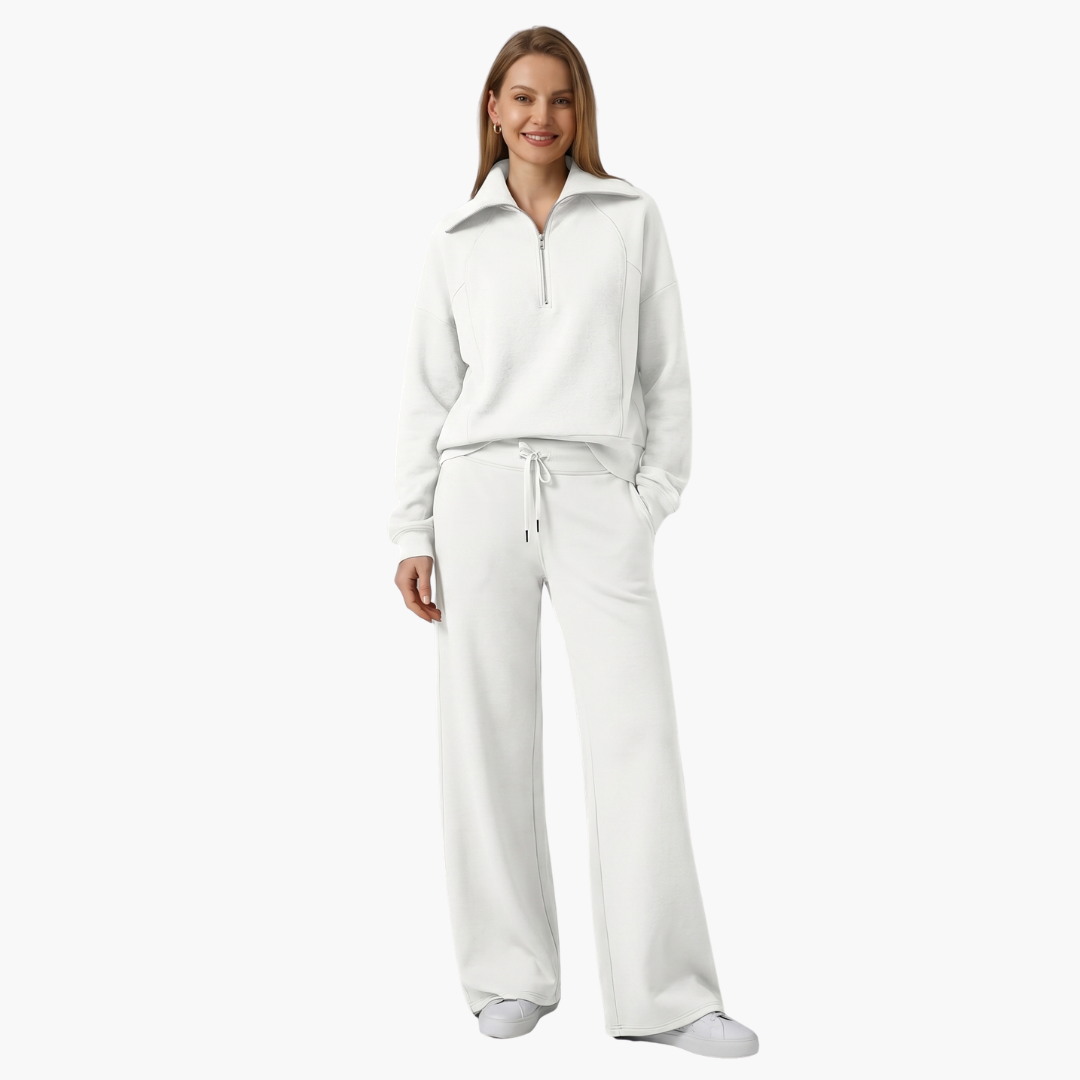 Women's Half Zip Wide Leg Lounge Set