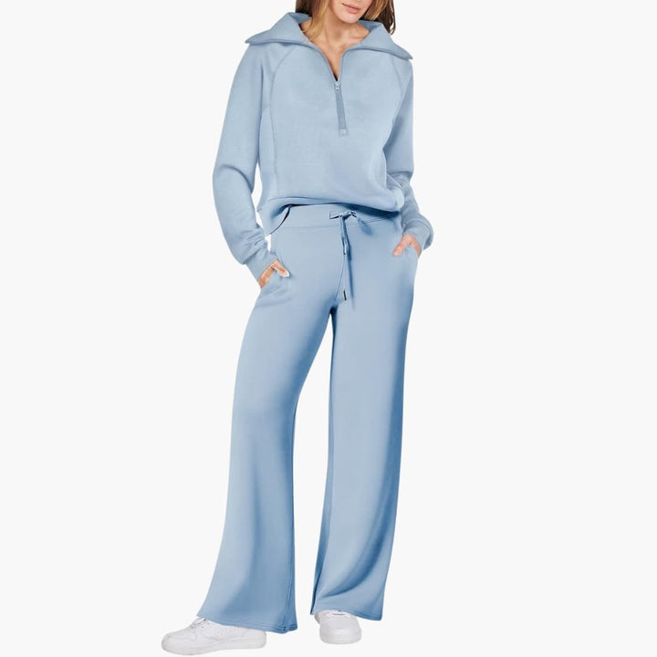 Women's Half Zip Wide Leg Lounge Set