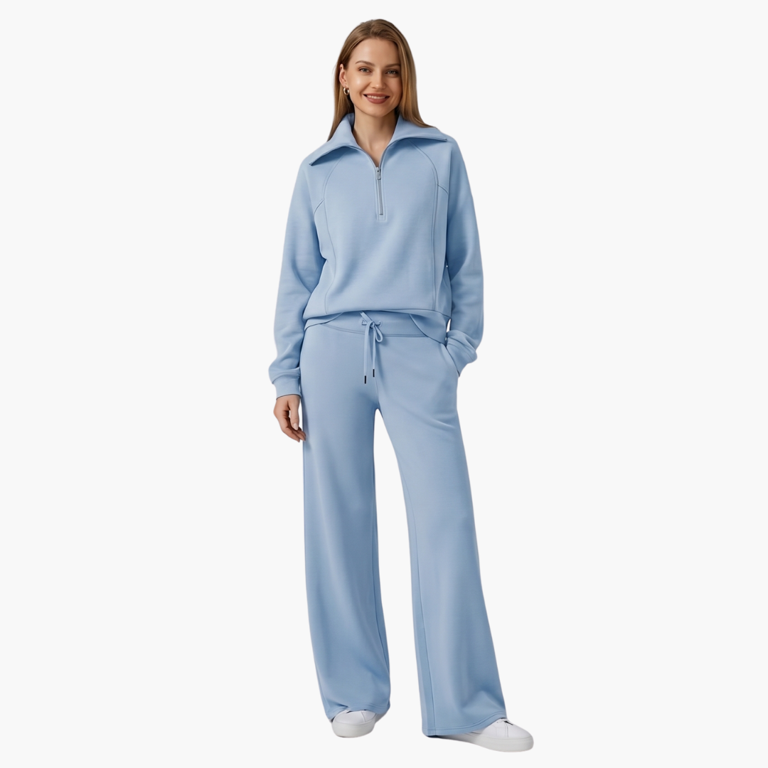 Women's Half Zip Wide Leg Lounge Set