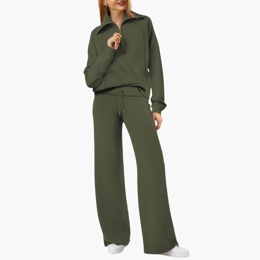 Women's Half Zip Wide Leg Lounge Set