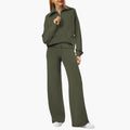 Women's Half Zip Wide Leg Lounge Set