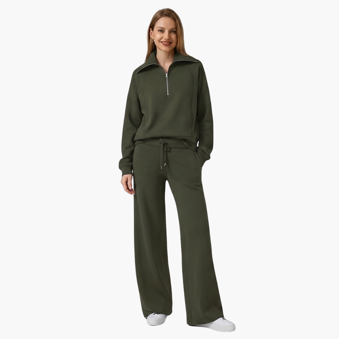 Women's Half Zip Wide Leg Lounge Set
