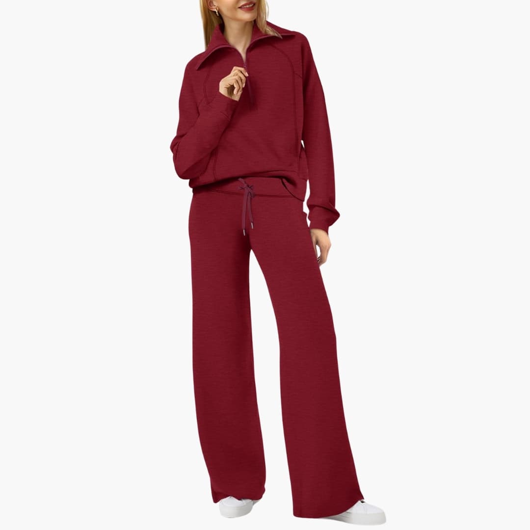 Women's Half Zip Wide Leg Lounge Set