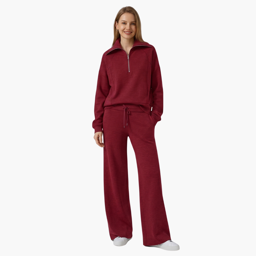 Women's Half Zip Wide Leg Lounge Set