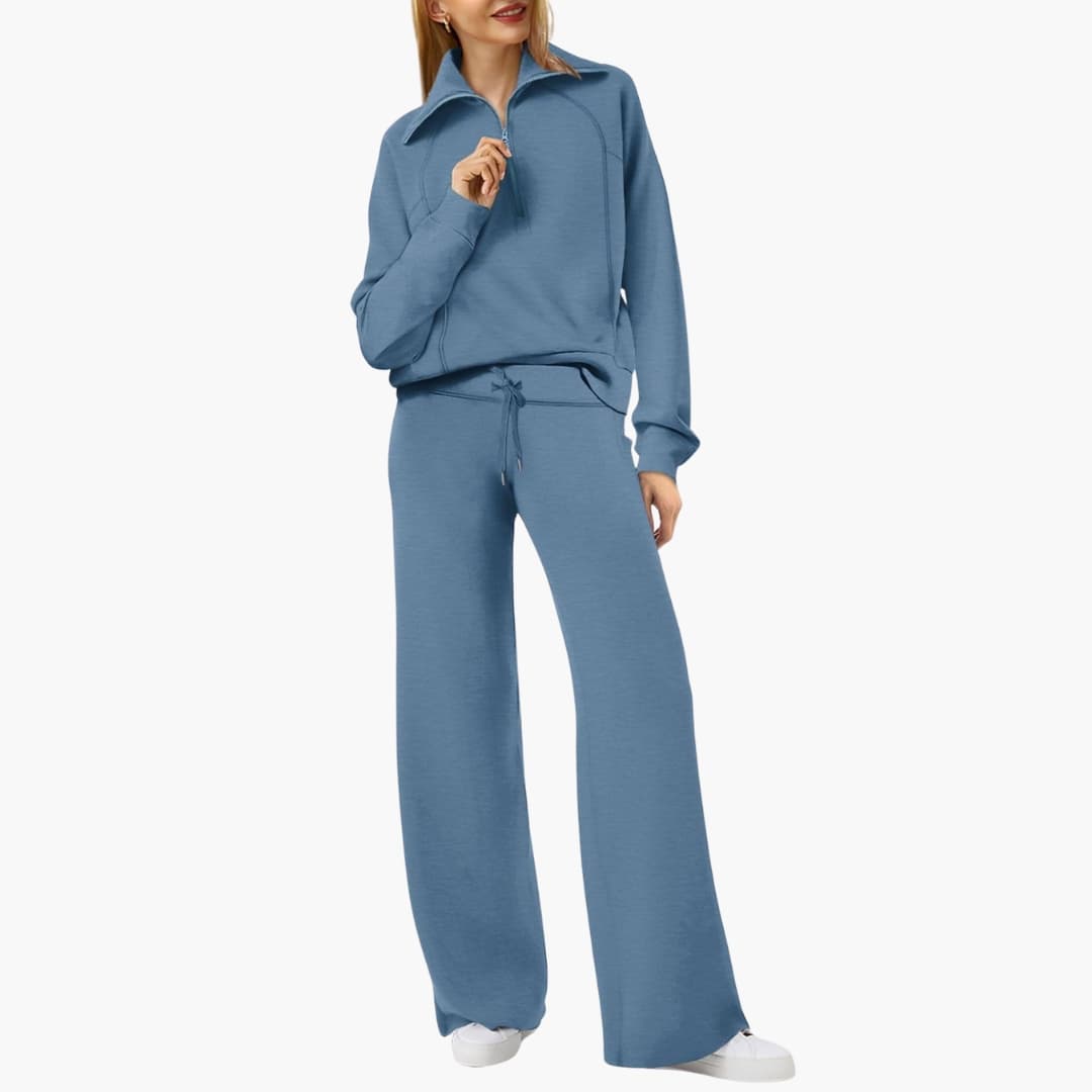 Women's Half Zip Wide Leg Lounge Set
