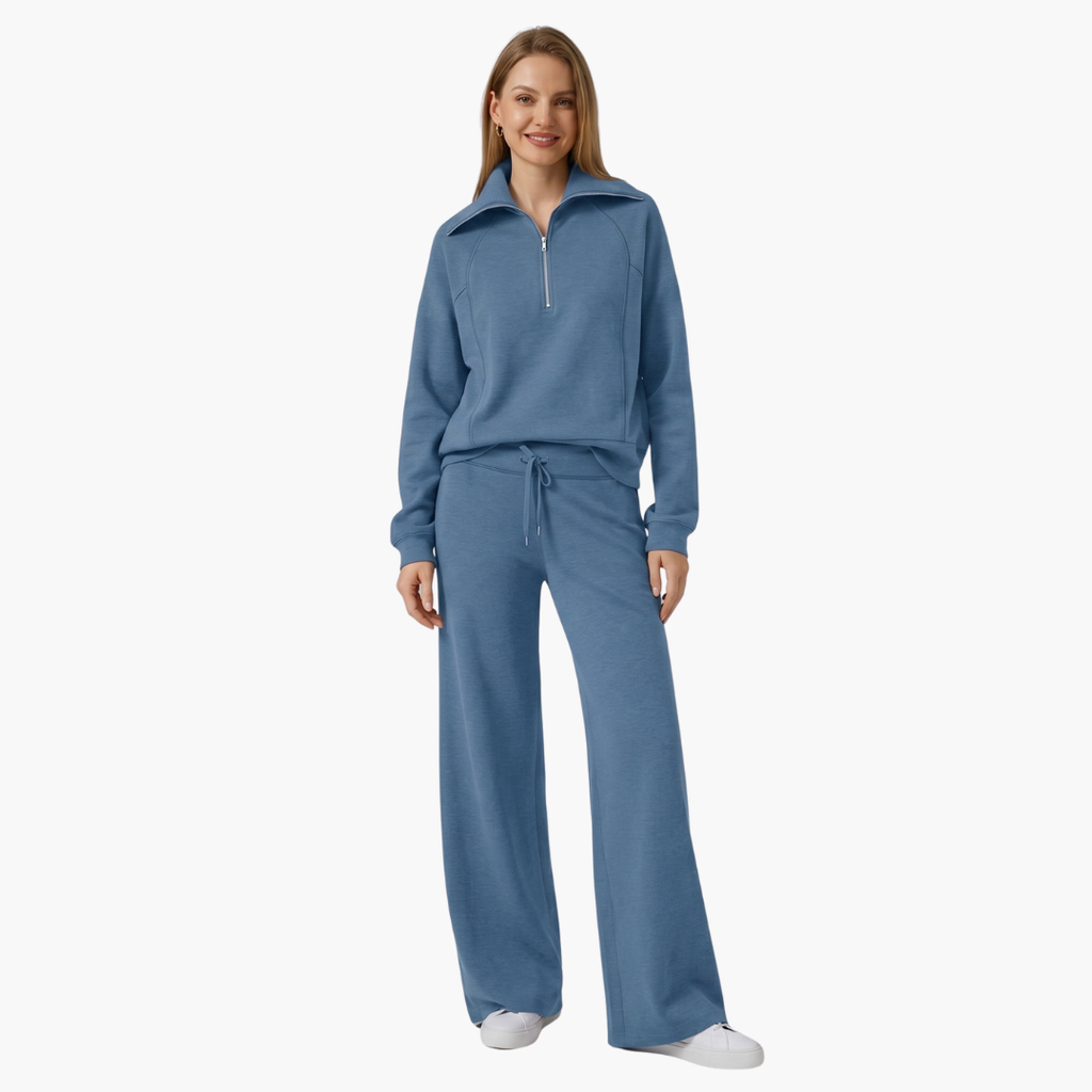 Women's Half Zip Wide Leg Lounge Set
