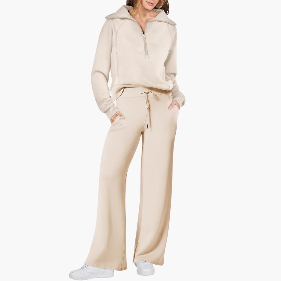 Women's Half Zip Wide Leg Lounge Set – Zalumo