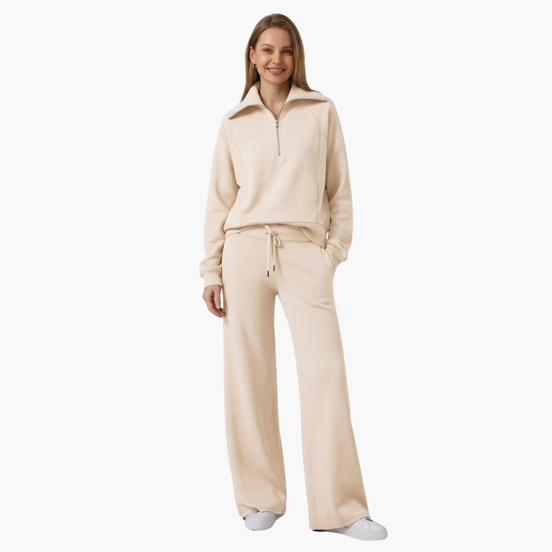 Women's Half Zip Wide Leg Lounge Set – Zalumo
