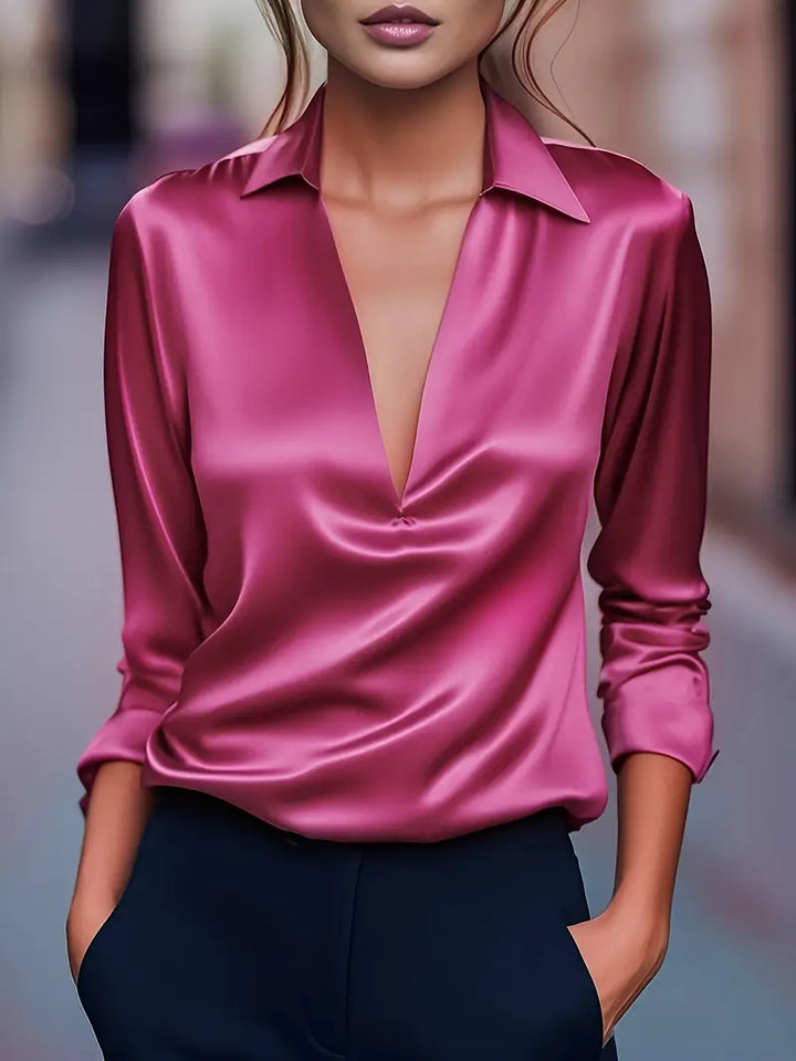 Premium V-Neck Satin Blouse – Zalumo