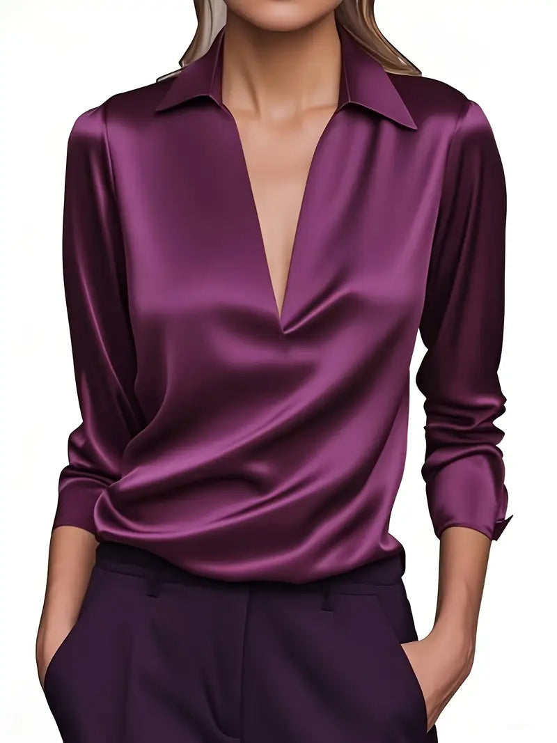 Premium V-Neck Satin Blouse – Zalumo