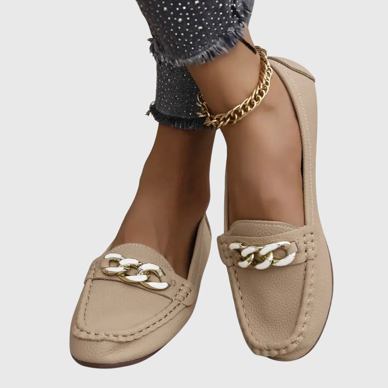 Women's Casual Slip-On Flat Loafers with Gold Chain Detail – Zalumo