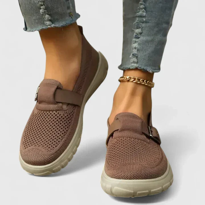 Women's Mesh Slip-On Sneakers with Buckle Strap Detail – Zalumo