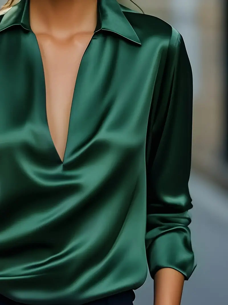 Premium V-Neck Satin Blouse – Zalumo