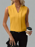 Women's V-Neck Sleeveless Pleated Front Blouse Top – Zalumo