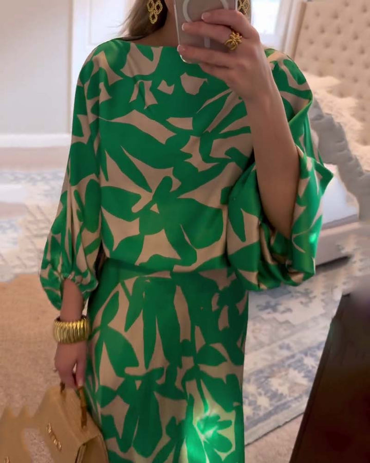 Two-Piece Printed Set with Lantern Sleeves – Zalumo