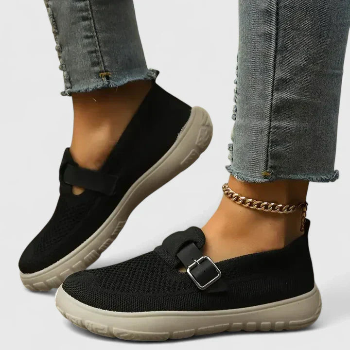 Women's Mesh Slip-On Sneakers with Buckle Strap Detail – Zalumo