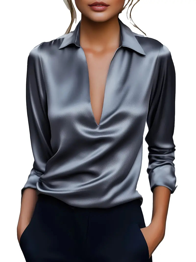 Premium V-Neck Satin Blouse