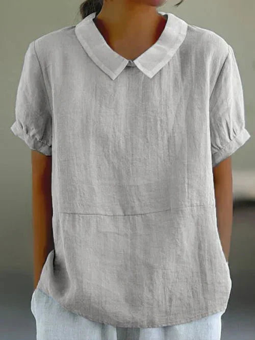 Women's Peter Pan Collar Short Sleeve Casual Top – Zalumo