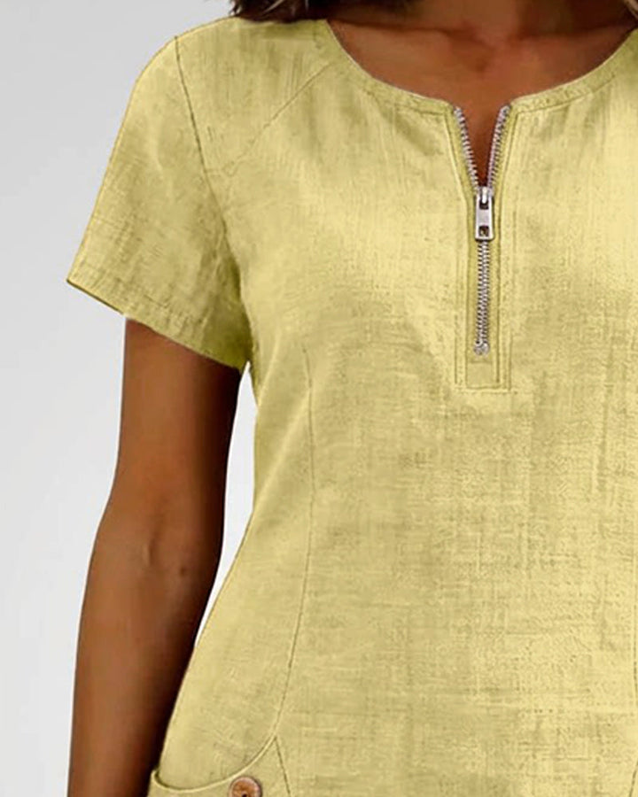 Women's Shift Dress Short Sleeve Zip Neck with Pockets – Zalumo