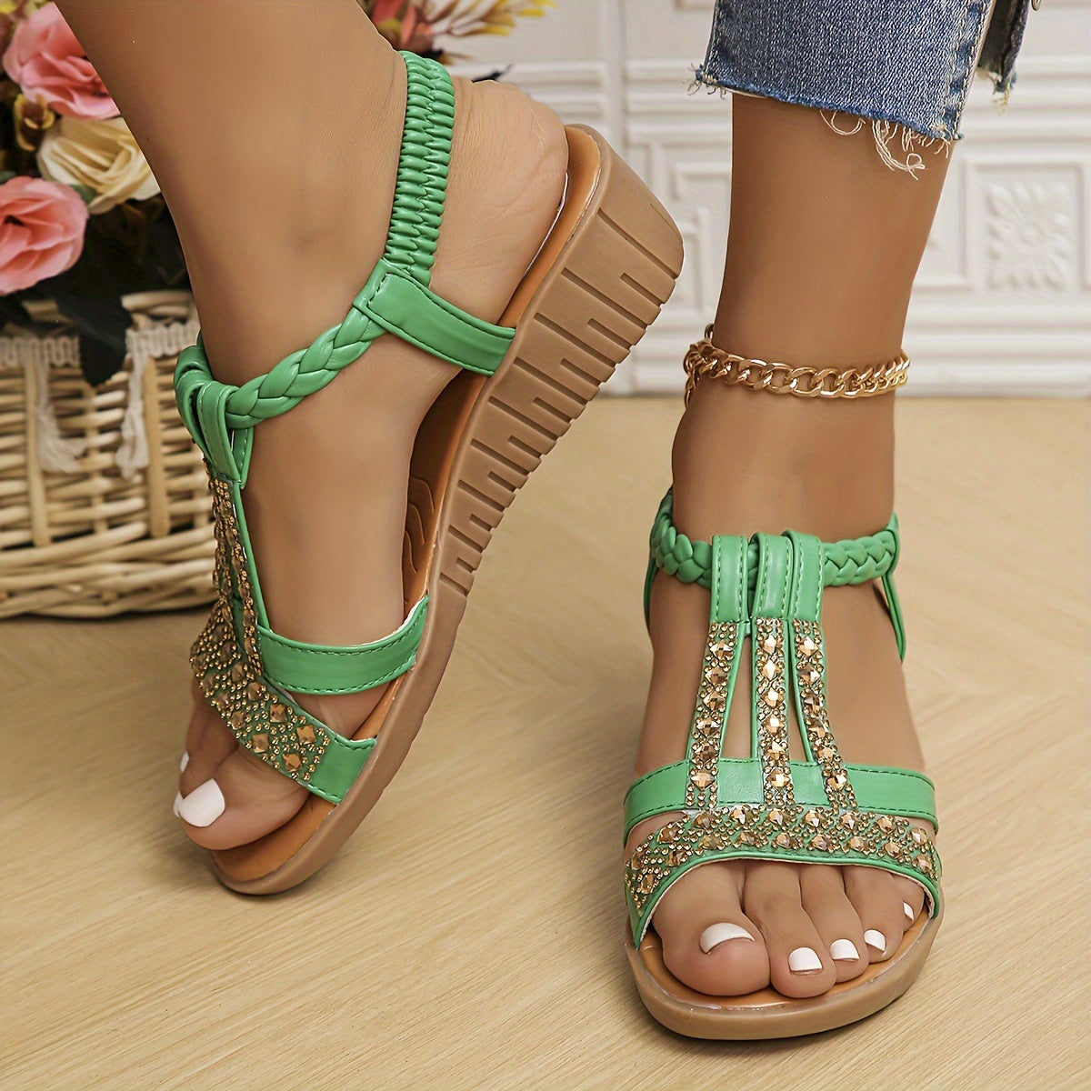 Women's Rhinestone Woven Sandals – Zalumo