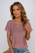 Women's Eyelet Embroidered Crew Neck Short Sleeve Top – Zalumo