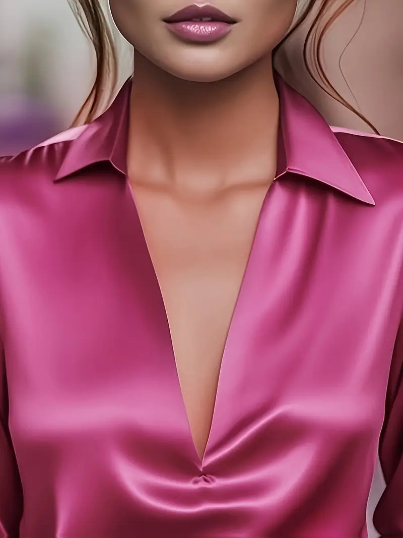 Premium V-Neck Satin Blouse – Zalumo