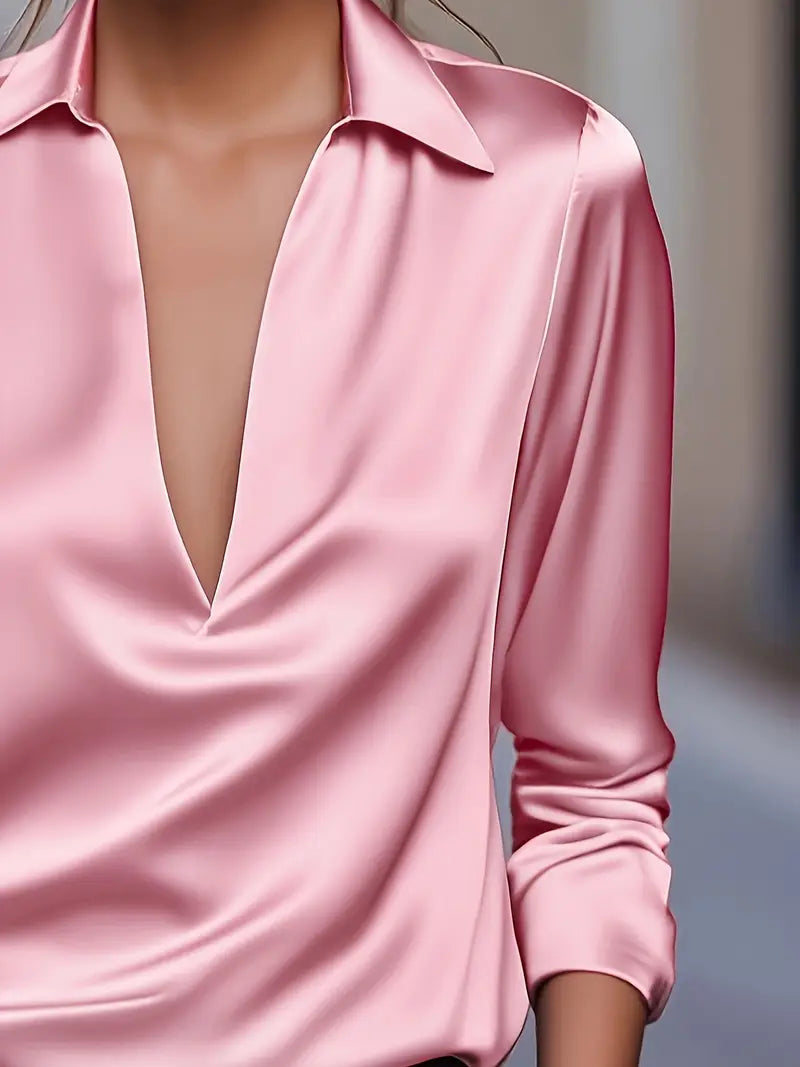 Premium V-Neck Satin Blouse – Zalumo
