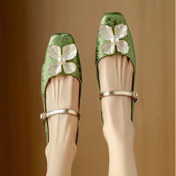 Women's Floral Slingback Pumps Square Toe Block Heel Shoes – Zalumo