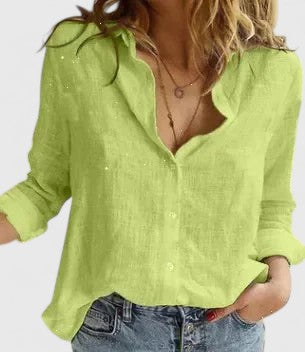 Women's Linen Button Down Shirt with Lapel Collar – Zalumo