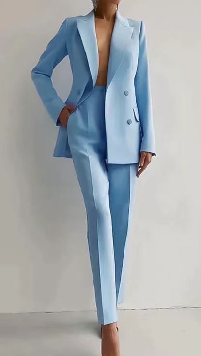 Women's Double Breasted Blazer & Slim Pants Suit Set – Zalumo