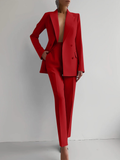 Women's Double Breasted Blazer & Slim Pants Suit Set – Zalumo