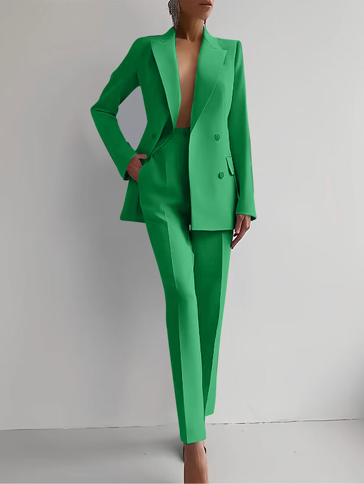 Women's Double Breasted Blazer & Slim Pants Suit Set – Zalumo
