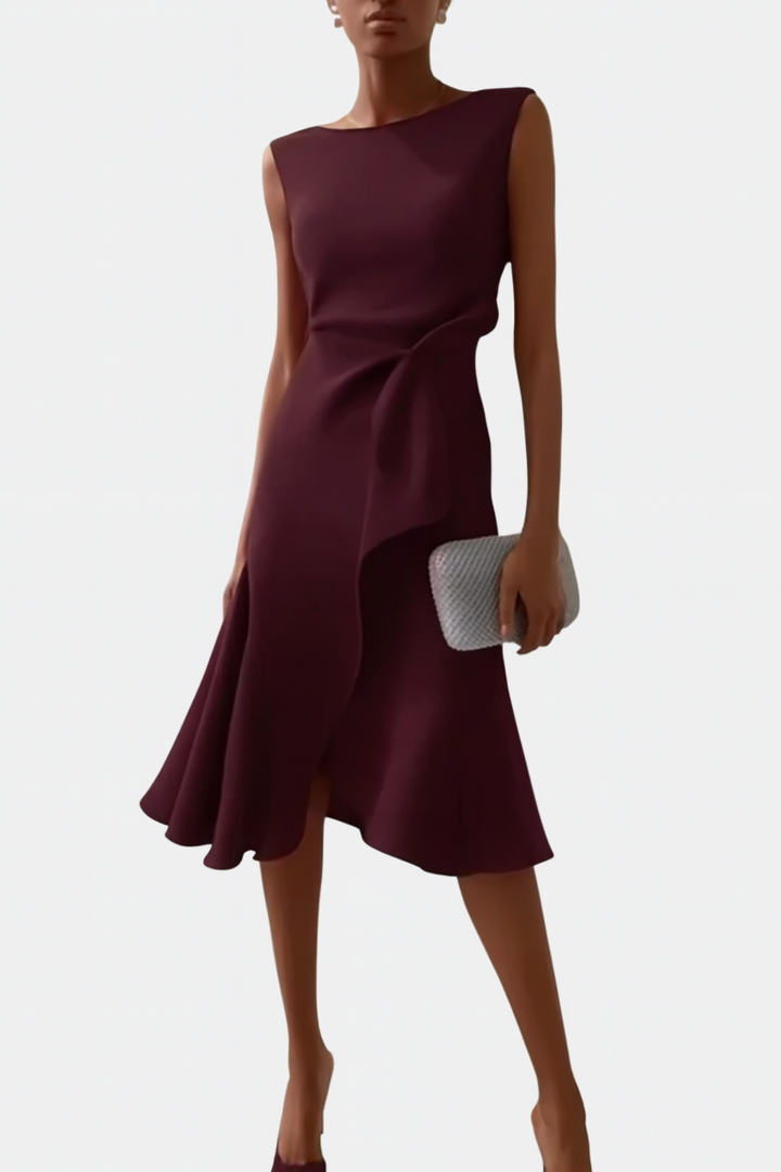 Draped Asymmetric Midi Dress – Zalumo