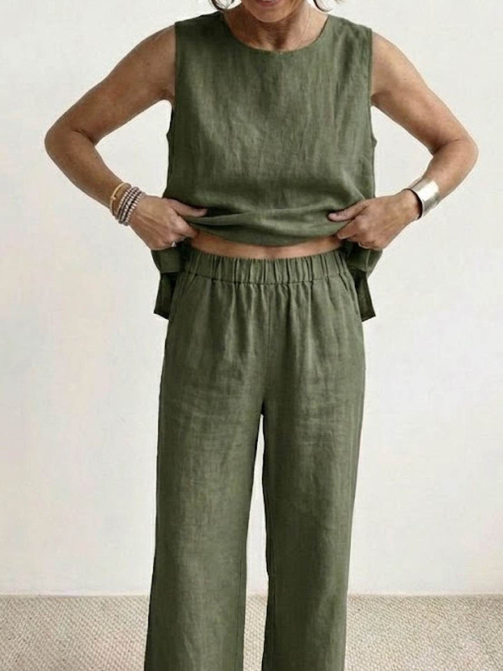 Women's Sleeveless Tank Top and Wide-Leg Pants Set – Zalumo