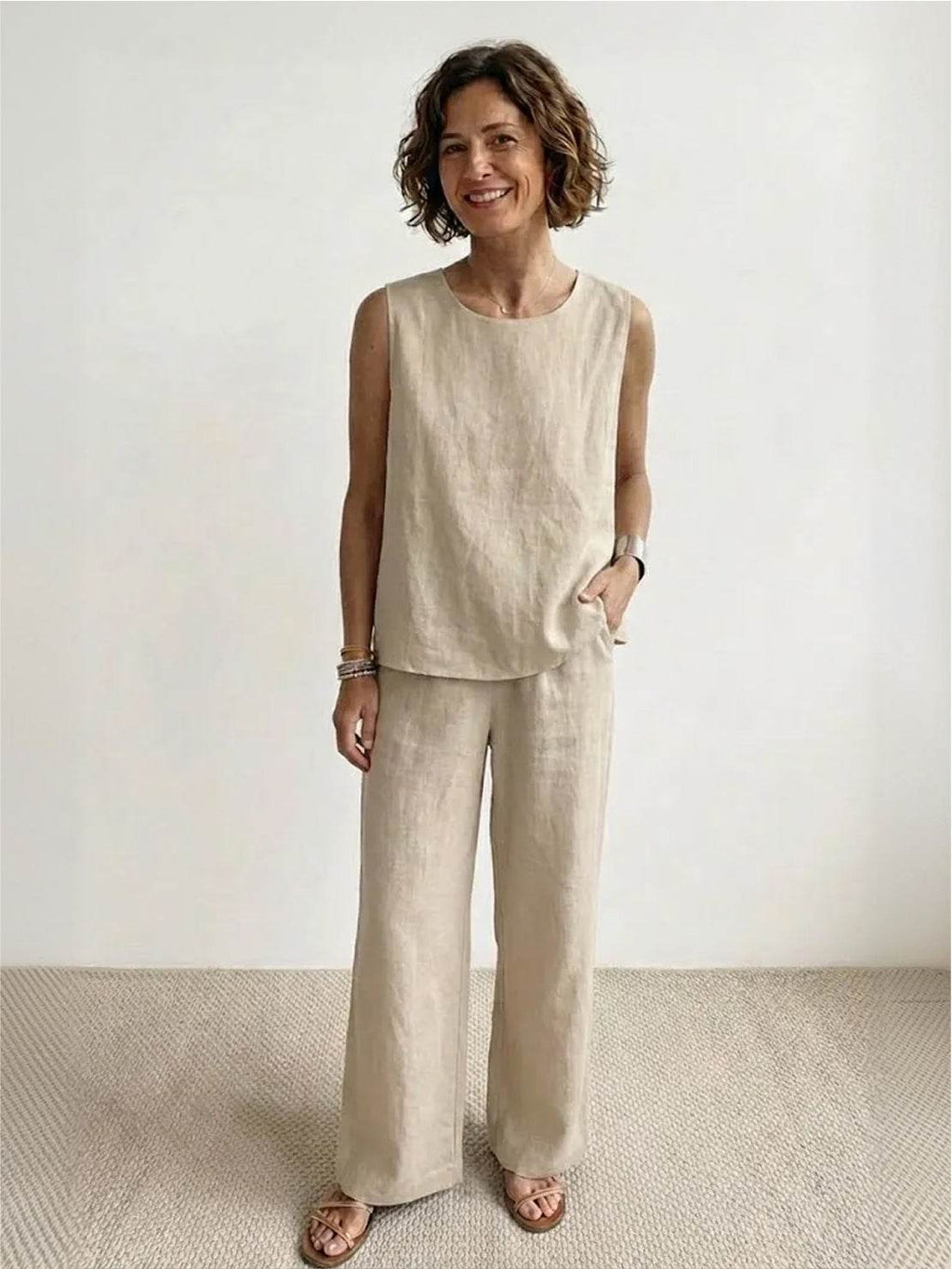 Women's Sleeveless Tank Top and Wide-Leg Pants Set – Zalumo